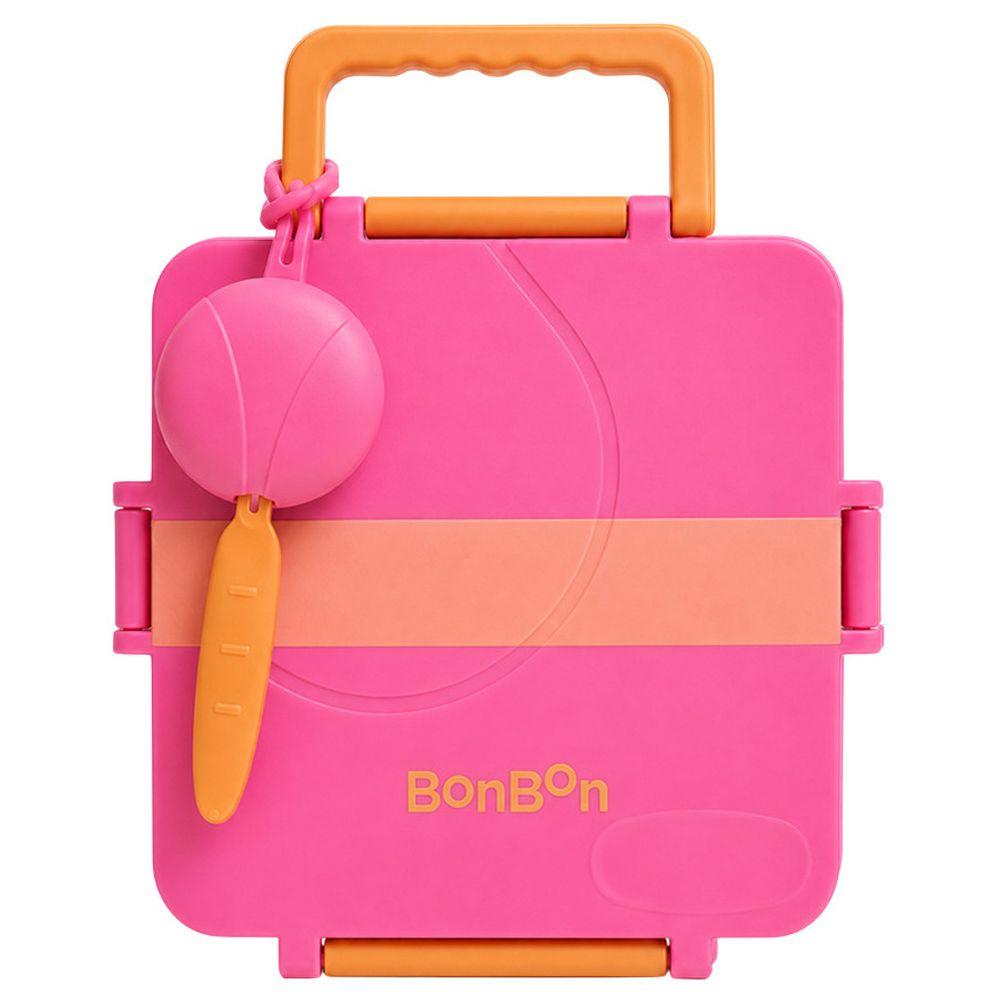 BonBon - 3/4 Pink Lunchbox & 750ml Purple Steel Bottle Set With Free Fruit And Vegetable Cutters 9pcs
