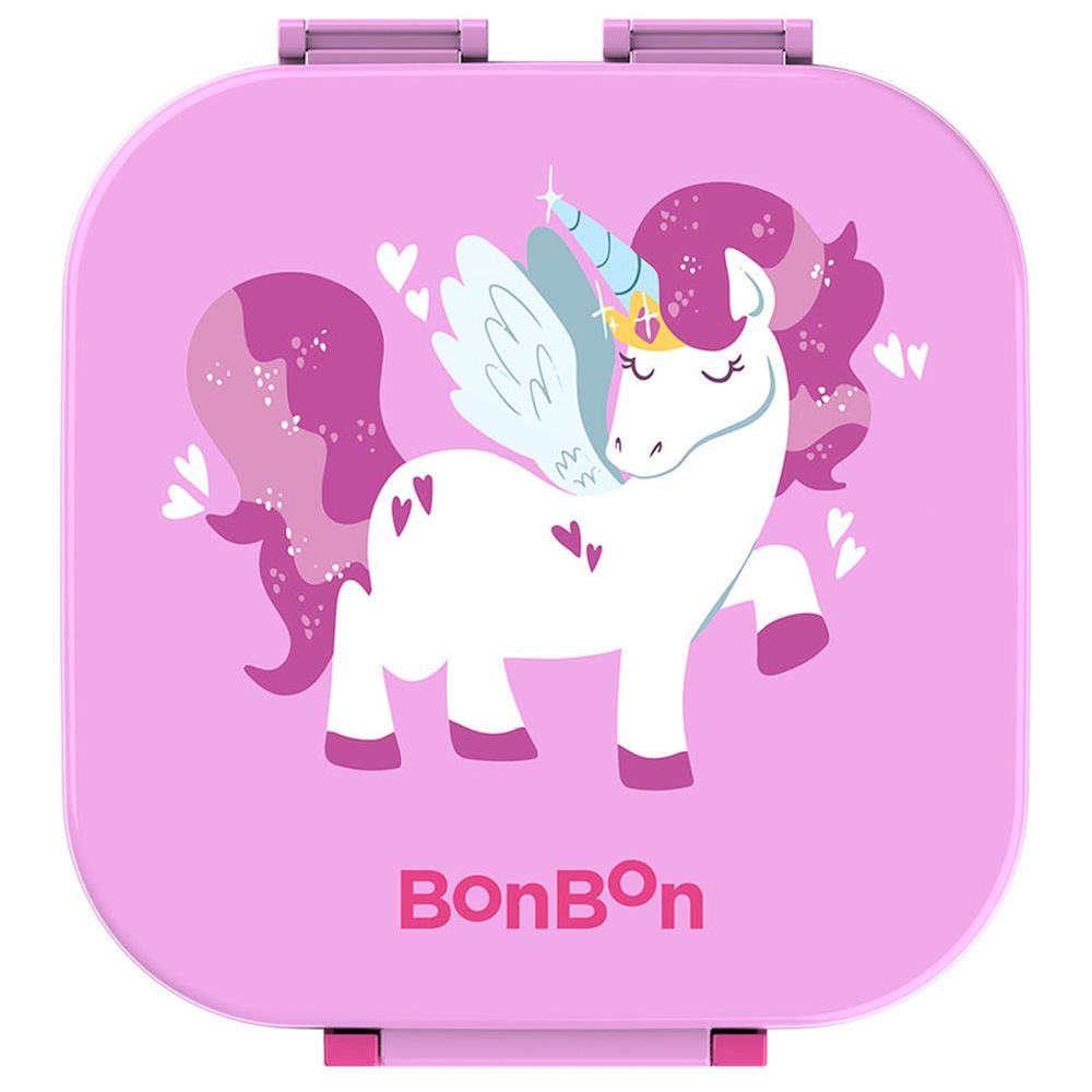 Bonbon - Stainless Steel Water Bottle - 350 ml And 3-Compartment Unicorn Lunch Box - Pink