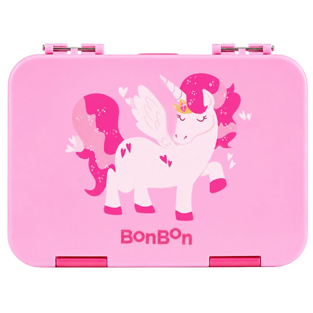 Bonbon - Stainless Steel Water Bottle - 350 ml And 4/6-Compartment Lunch Box - Unicorn