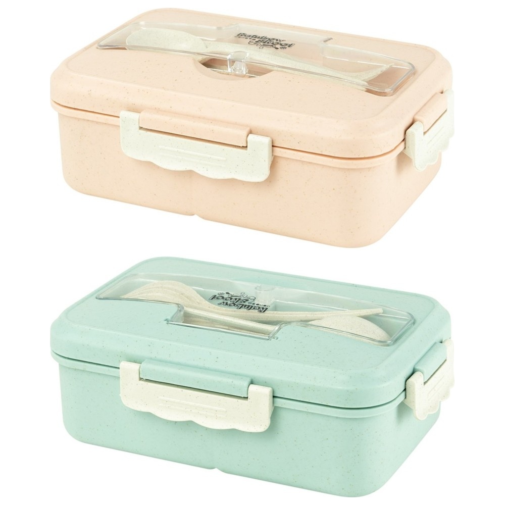 Rainbow Skool - 4 Compartment Lunchbox With Cutlery - 1000 ml - Blue And Pink