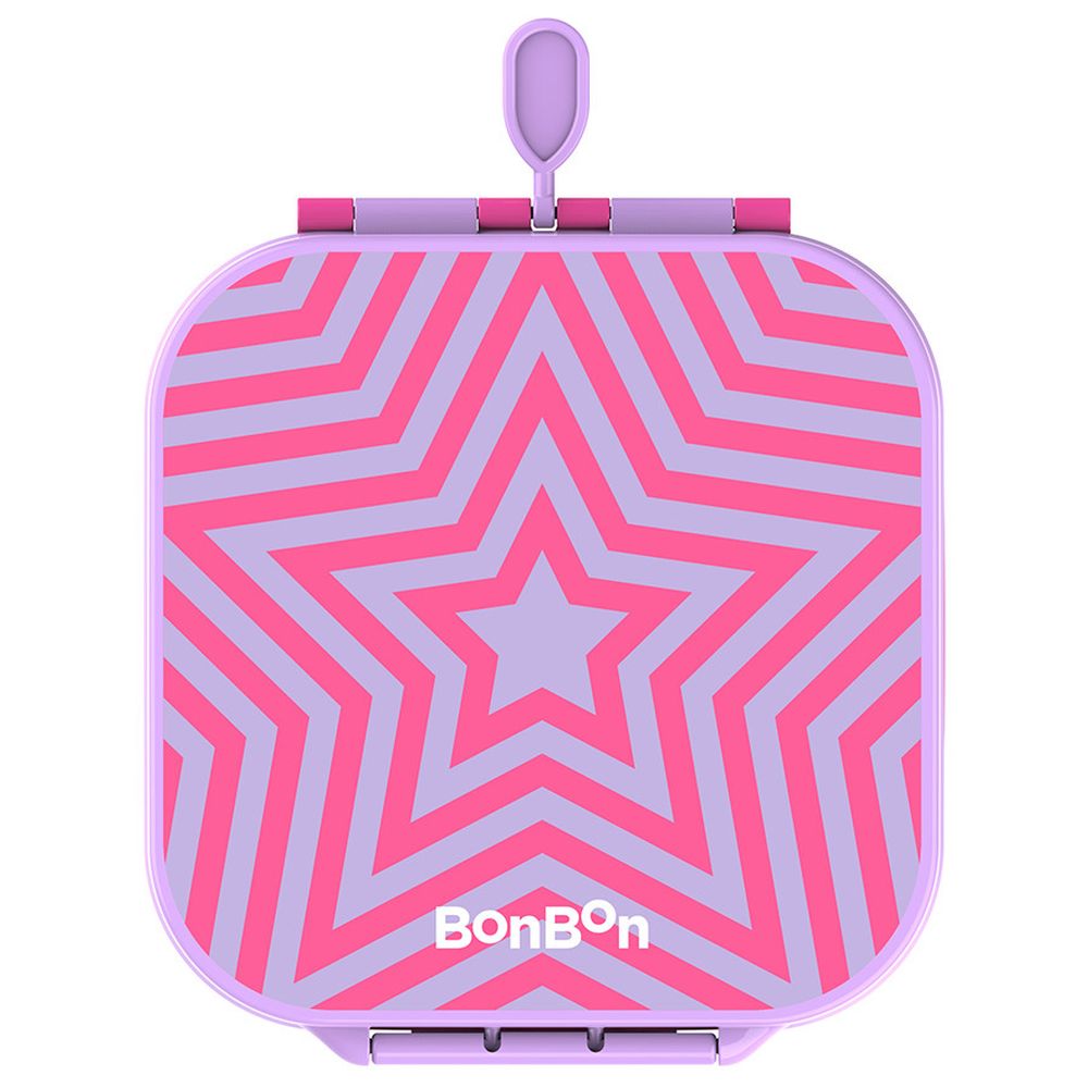 Bonbon - 3/4-Compartment Star Lunch Box With Insulated Food Jar, Steel Water Bottle With Straw Lid - Purple - 750 ml And Rainbow Skool - Free Fruit & Vegetable Cutters - 9pcs