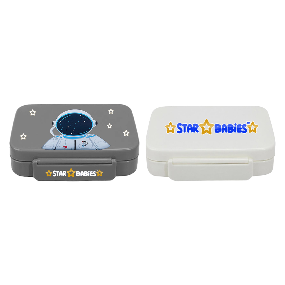 Star Babies - Insulated 4 Compartment Lunch Box - White And Astronaut Grey