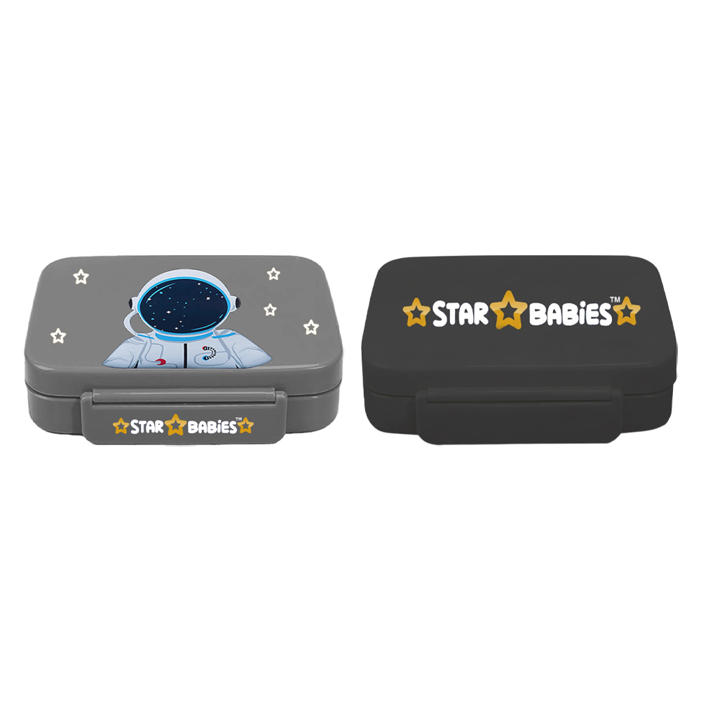 Star Babies - Insulated 4 Compartment Lunch Box - Black And Astronaut Grey