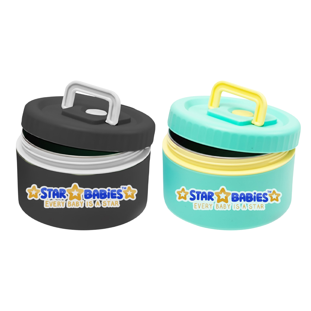 Star Babies - Stainless Steel Portable Food Jar - Green And Black - 2 Pcs