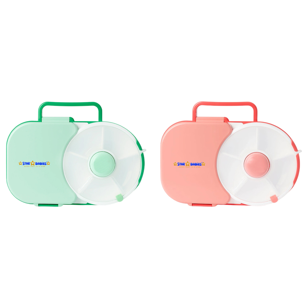 Star Babies - 8 Compartment Lunch Box - Green And Pink - 2 Pcs