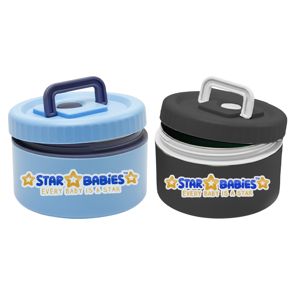 Star Babies - Stainless Steel Portable Food Jar - Blue And Black - 2 Pcs