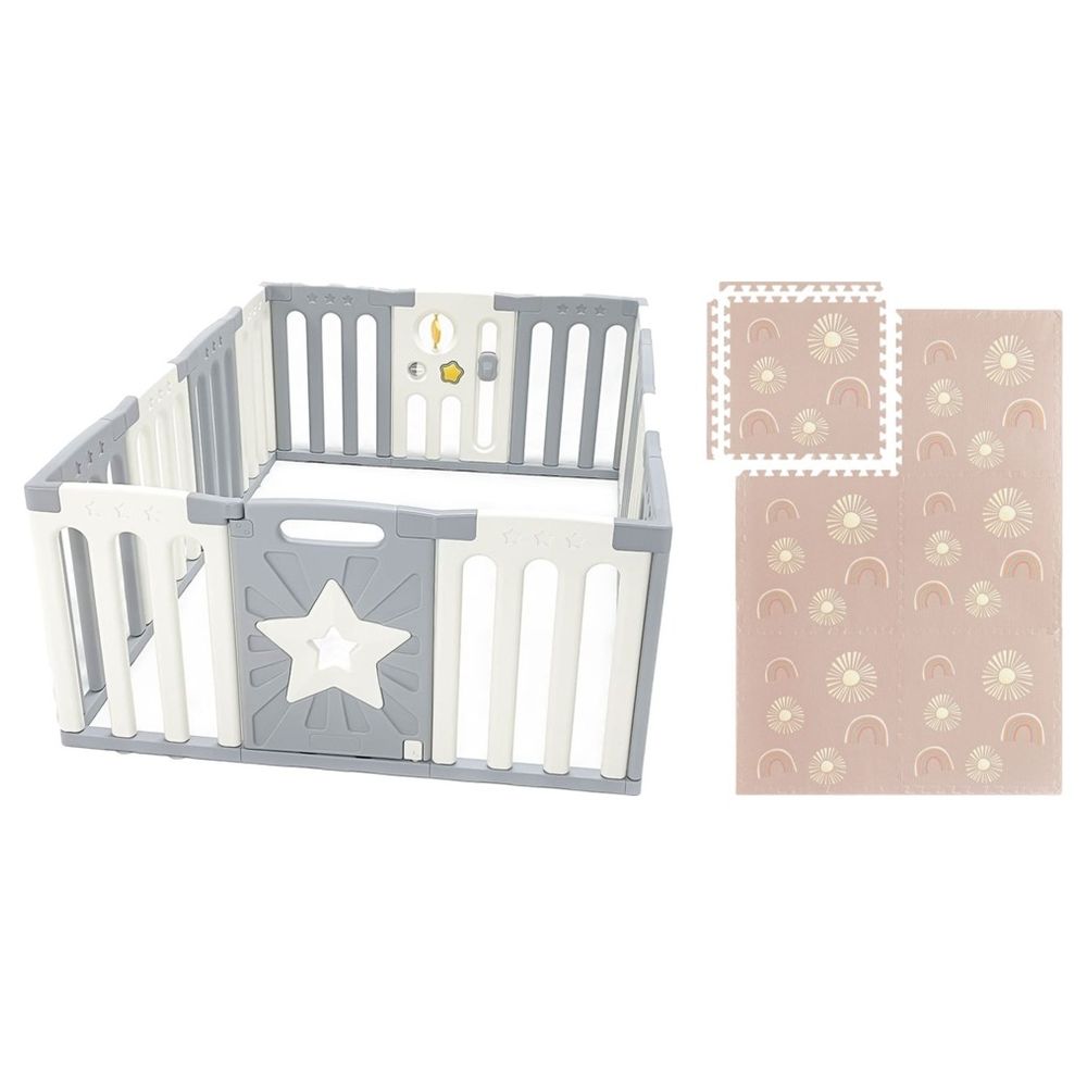Bumble & Bird - Star Design Baby Safety Playpen - 14 Pcs and Foam Play Mat - Rainbow 6 Pc Set