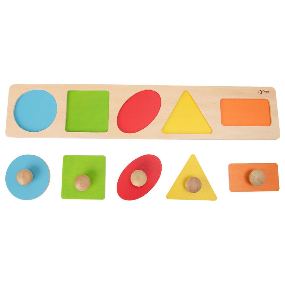 Classic World - Vegetable, Geometry & Numbers Wooden Puzzle Trio - 3 Pc Set