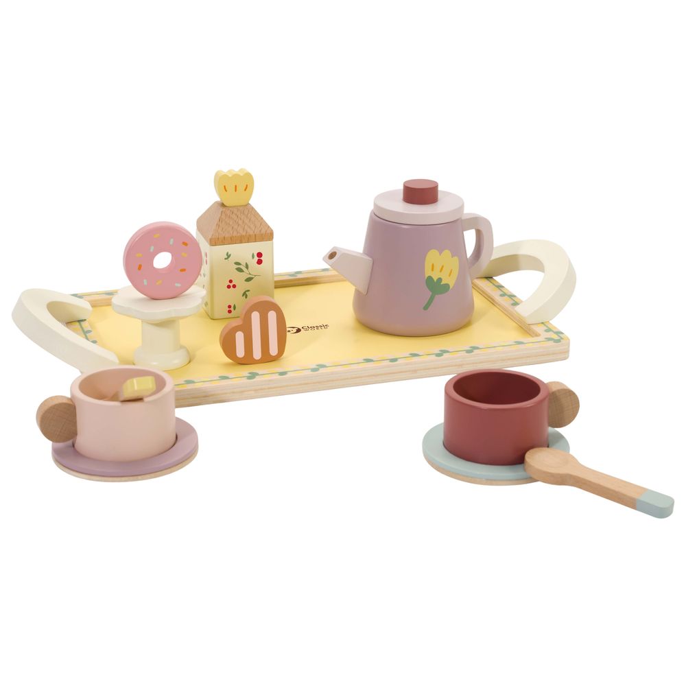 Classic World - Tea Party Set With Chocolate Cake Set And Cozy Cottage Dollhouse Bundle