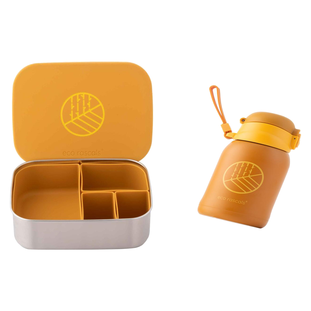 Eco Rascals - 4 Compartement Lunch Box And Water Bottle - 480 ml - Mustard