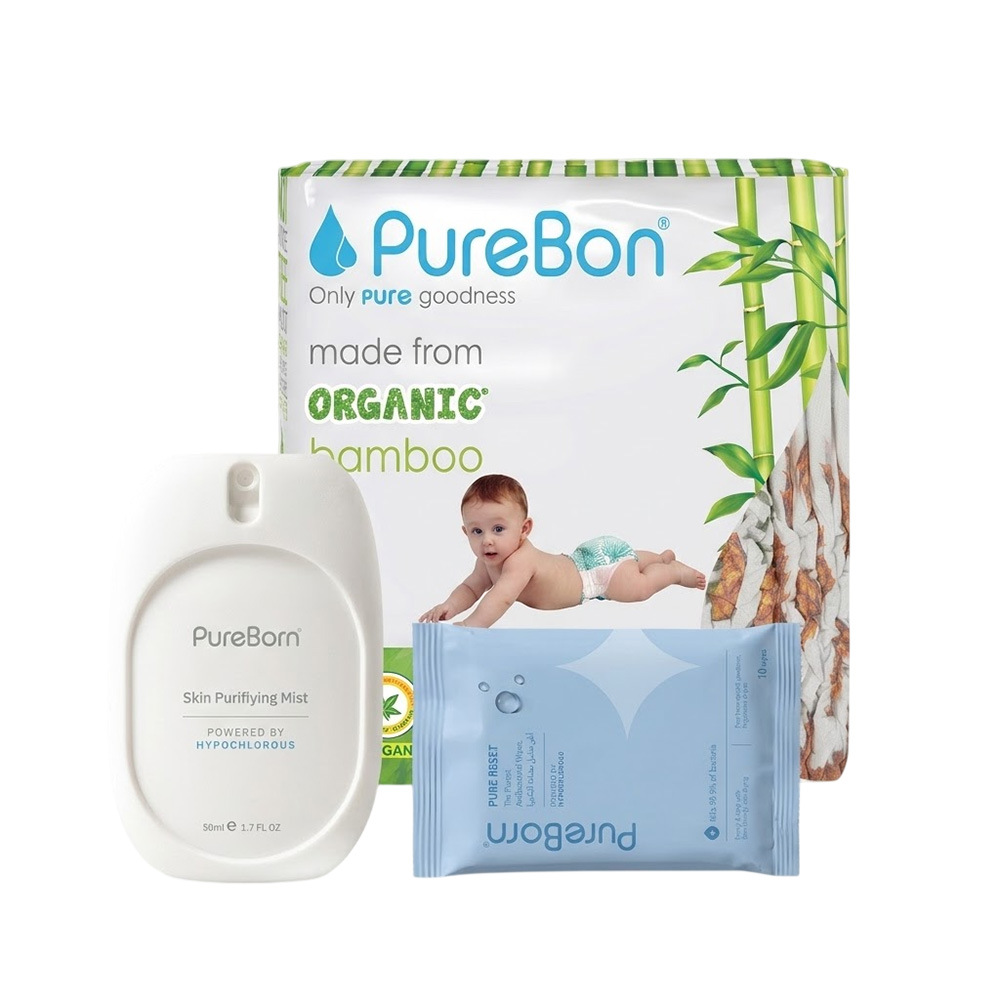 PureBorn - Pure Reset Wipes 10 Pcs & Mist 50 ml With Size 2 Nappies 32 Pcs - 3 Pc Set