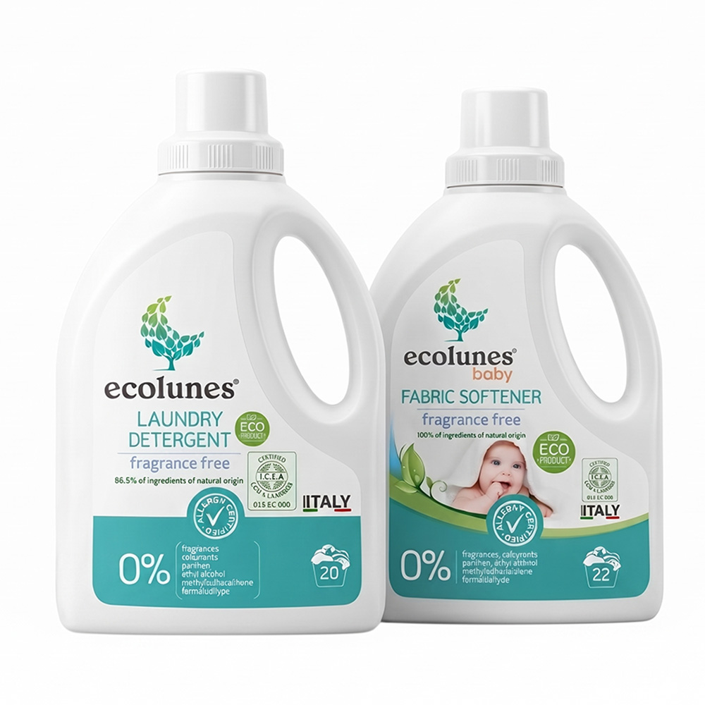 Ecolunes - Family Laundry Duo: Fragrance-Free Laundry Detergent - 1 L And Baby Fabric Softener - 1 L - 2 Pc Set