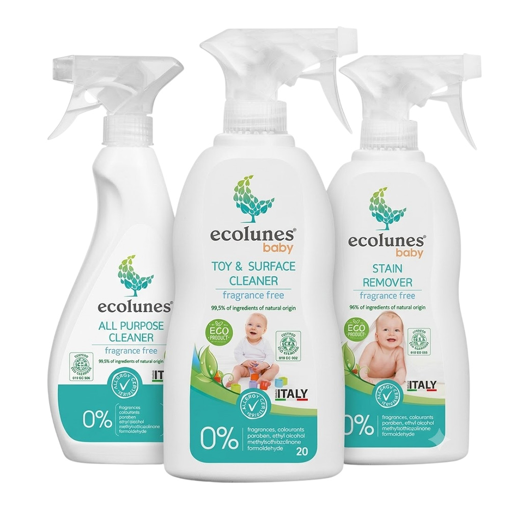 Ecolunes - Playroom & Nursery Clean: Toy & Surface Cleaner - 300 ml With All-Purpose Cleaner - 500 ml And Baby Stain Remover - 300 ml - 3 Pc Set