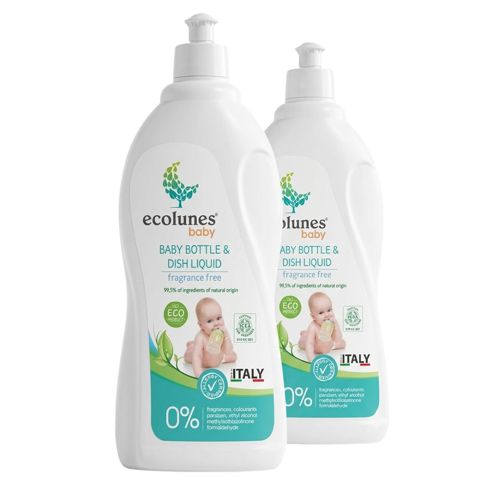 Ecolunes - Fragrance-Free Baby Bottle & Dishwashing Liquid - 750 ml - Pack of 2