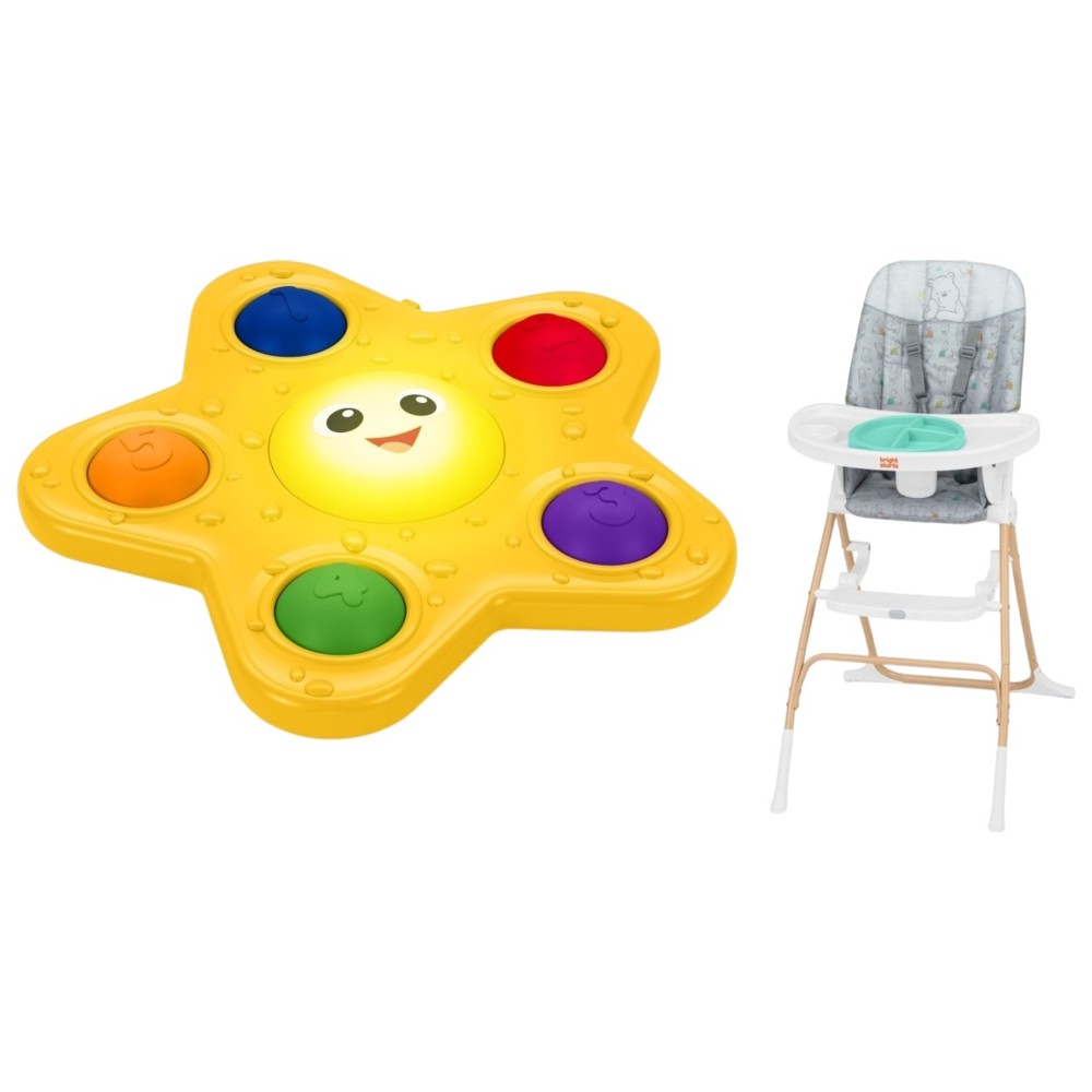 Bright Starts - Disney Baby Winnie The Pooh Compact Folding High Chair With Pop & Glow Starfish Suction Toy