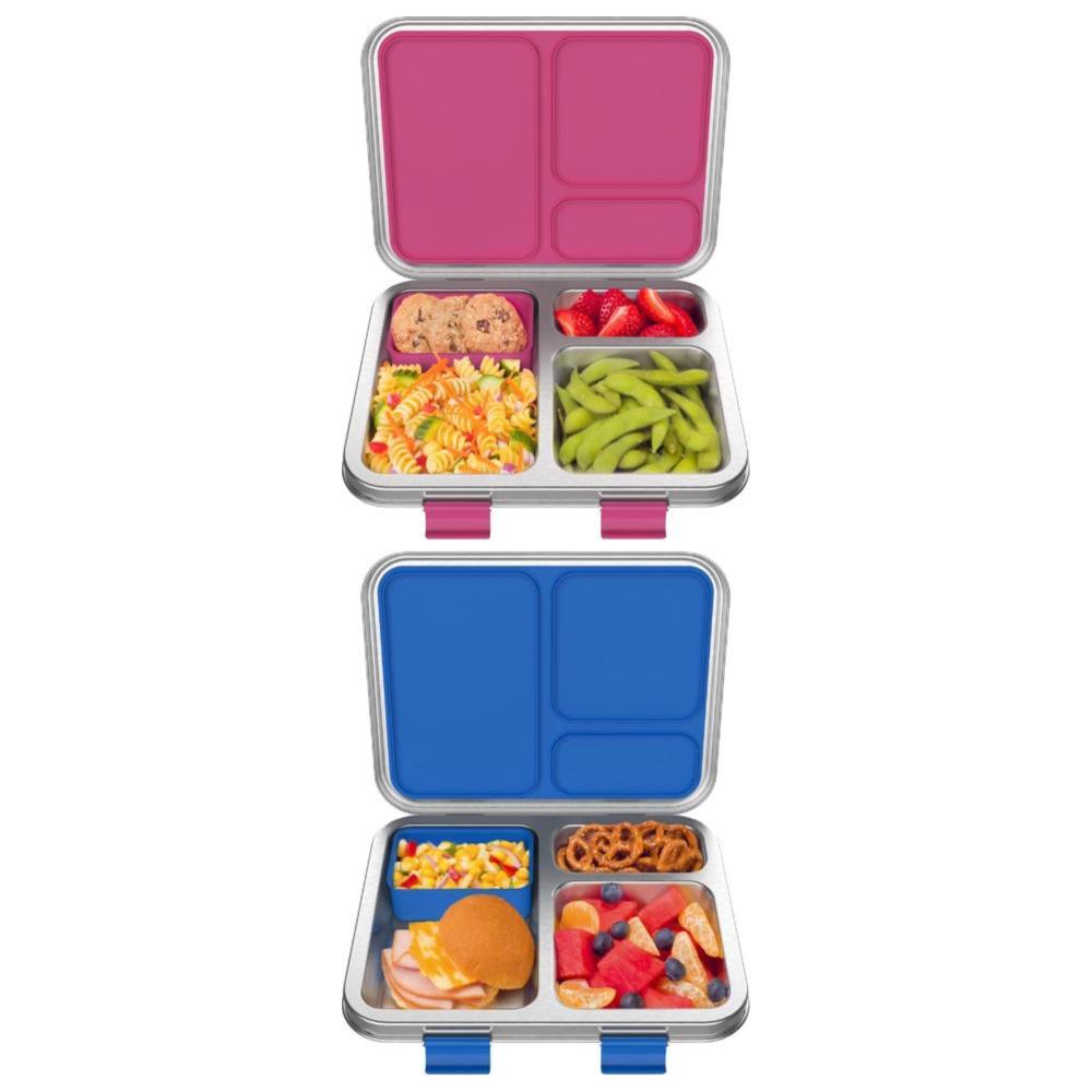 Bentgo - Kids Stainless Steel 3 Compartment Lunchbox - Blue And Fuchsia - 2 Pc Set