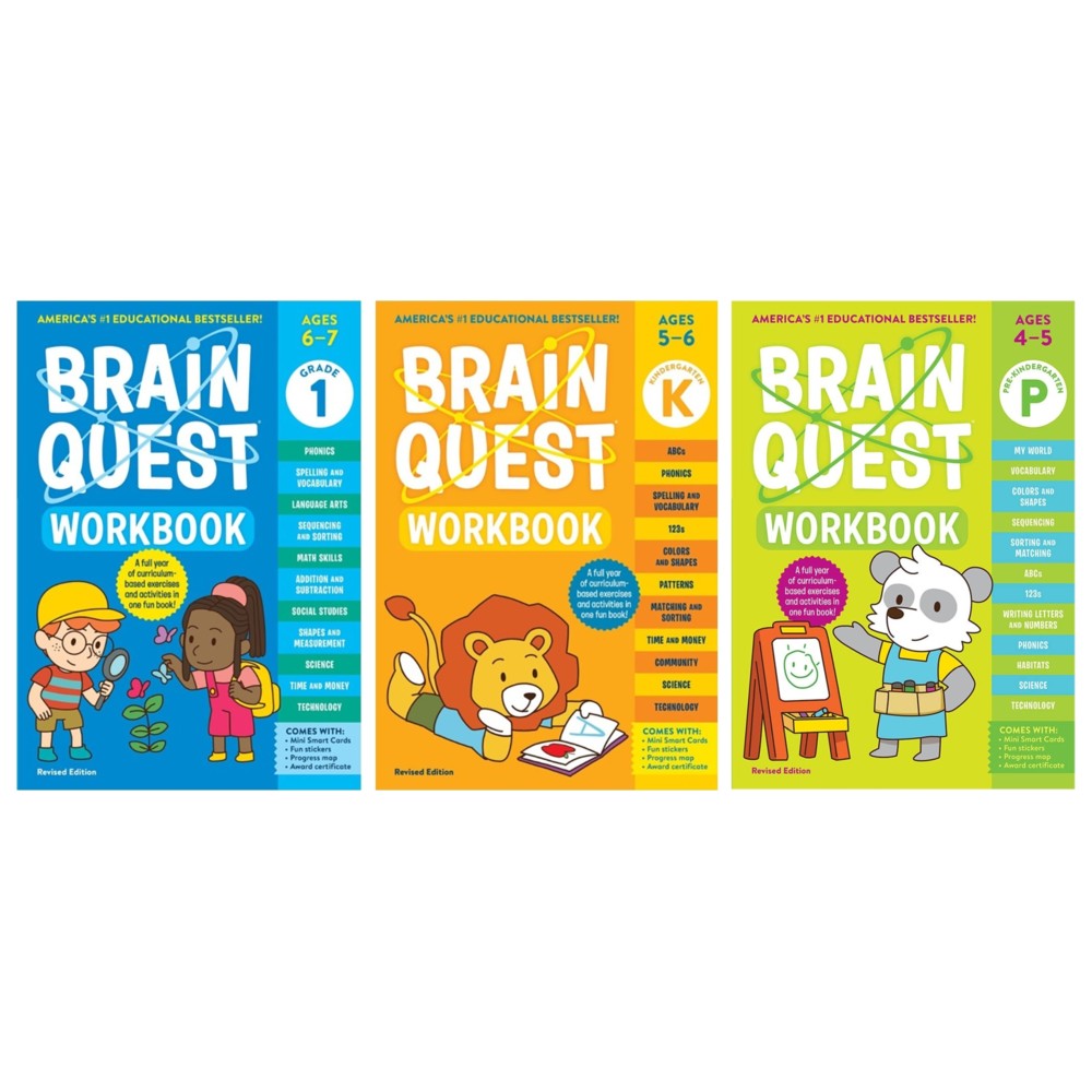 Brain Quest - Early Years Workbook Bundle: Pre-K, Kindergarten & 1st Grade - 3 Pc Set