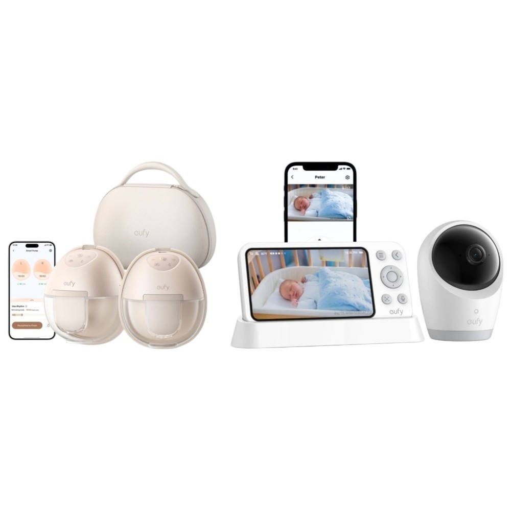 Eufy - S1 Pro Security Heated Wearable Breast Pump With E21 Baby Camera Monitor Bundle