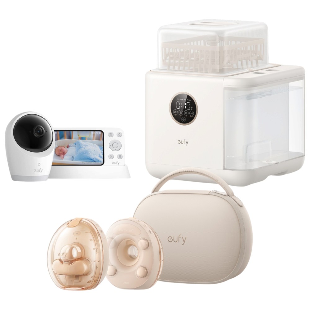 Eufy - Wearable Breast Pump S2 Pro With E21 4K Camera Baby Monitor And S1 Bottle Washer Bundle