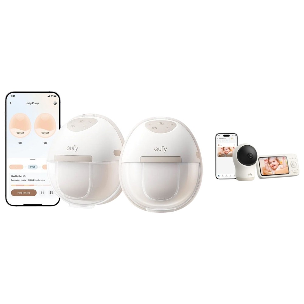 Eufy - E20 Heated Wearable Breast Pump With C10 2K Wifi Camera Monitor Bundle