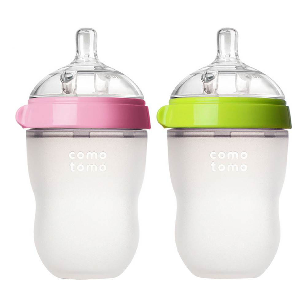 Comotomo - Natural Feel Baby Feeding Bottle Combo (Pack of 2) - Green & Pink, 250 ml
