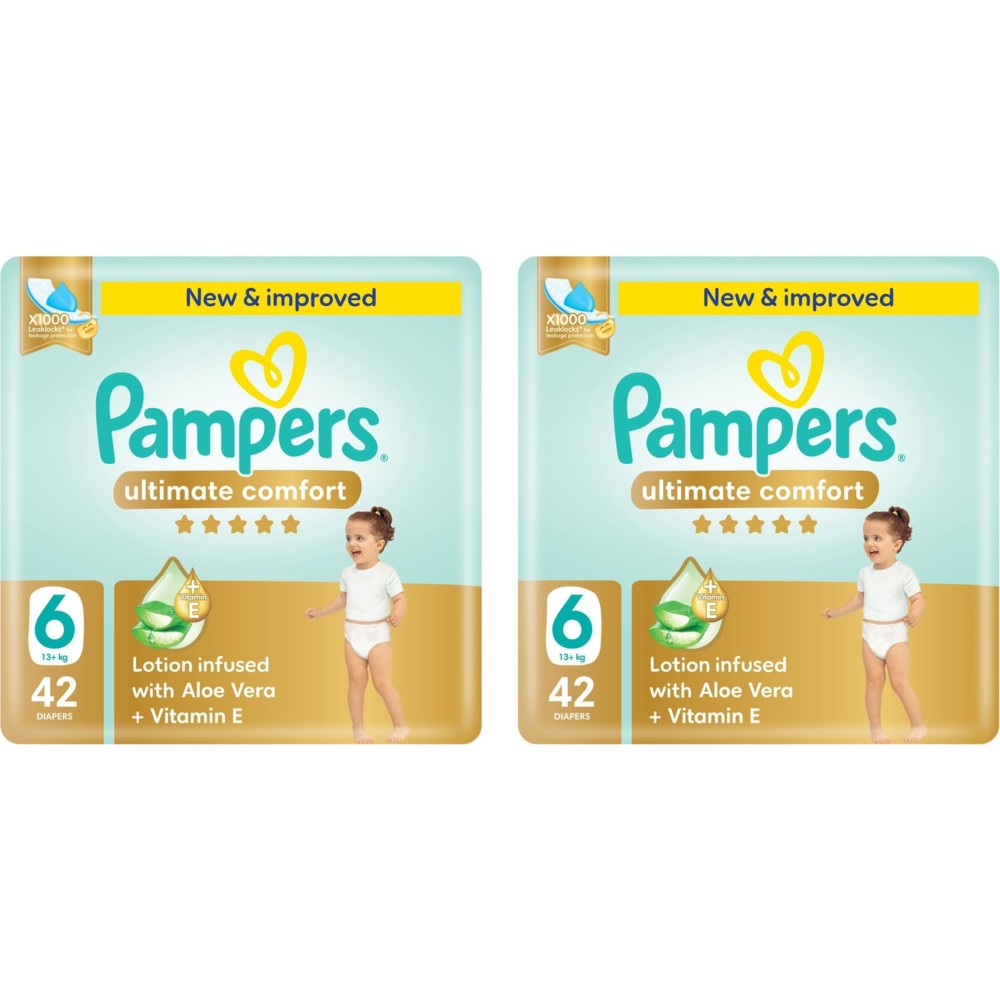 Pampers Ultimate Comfort Taped Diapers - Size 6 - 13+ kg - 42 Pcs - Pack of 2