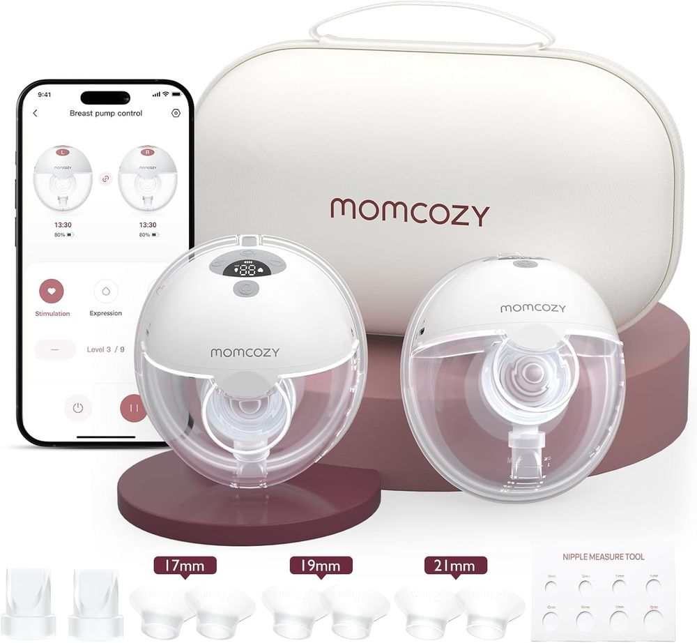 MomCozy - M5 Smart Massager Bundle: Double M5 Smart Wearable Breast Pump With One Breast Massager - Purple