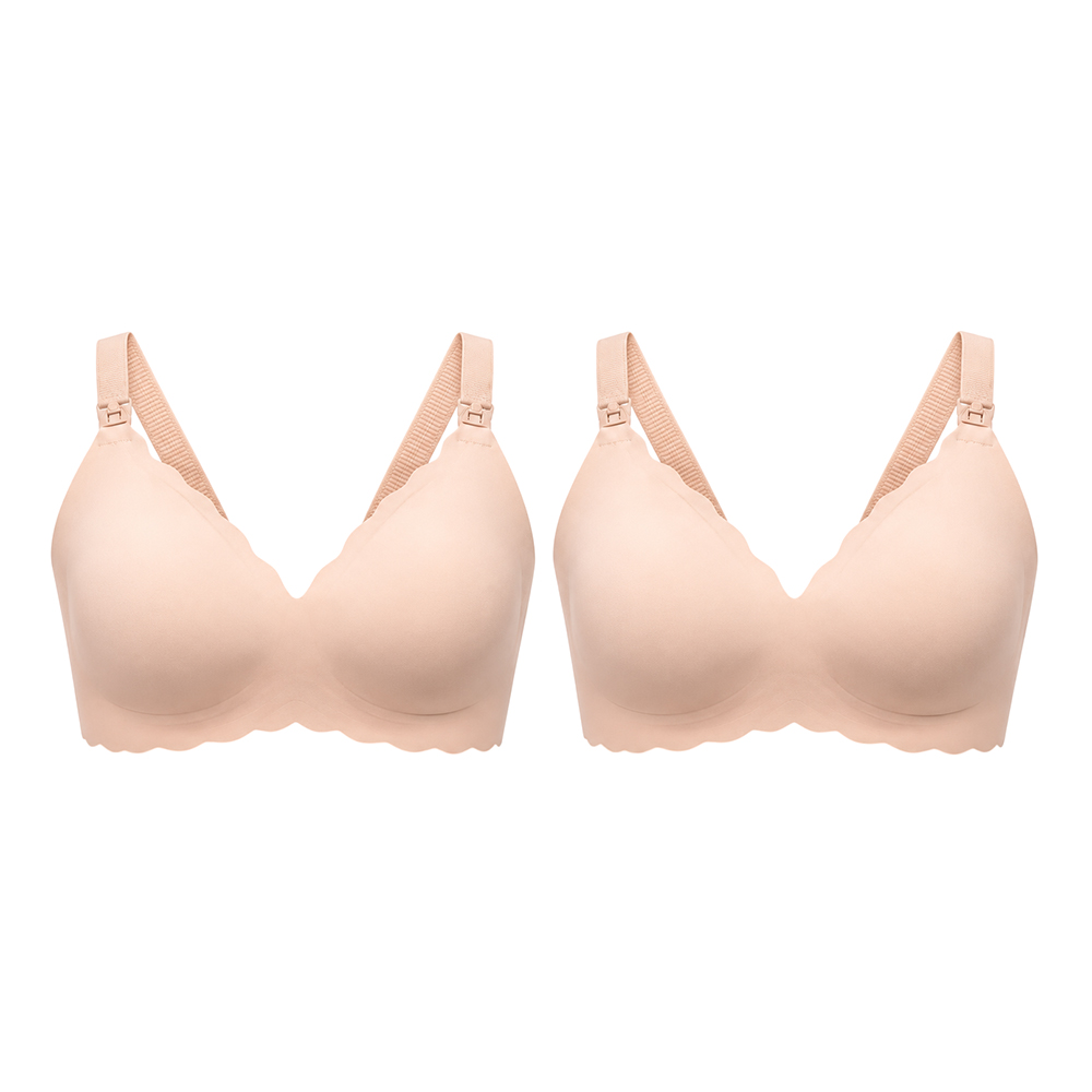 MomCozy - Jelly Strip Seamless Floral Push-up Nursing Bra - Beige/Oyster Pink - S - Pack of 2