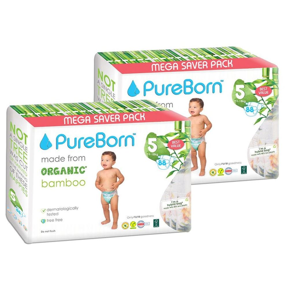 PureBorn - Pure Reset Wipes - 10 Pcs With Mist - 50 ml And Nappies - Size 5 - 11-18 kg - Pack 2 - 88 Pcs