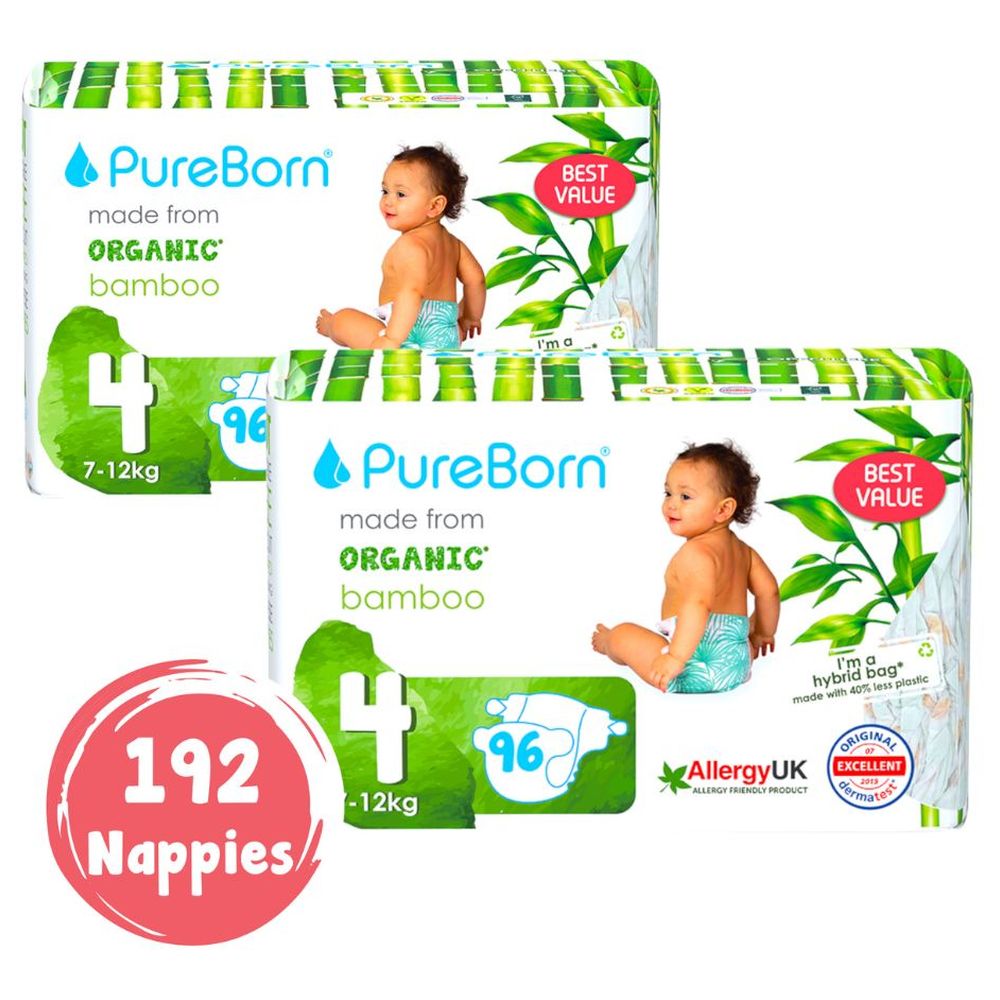PureBorn - Pure Reset Wipes - 10 Pcs With Mist - 50 ml And Nappies - Size 4 - 7-12 kg - Pack of 2 - 192 Pcs