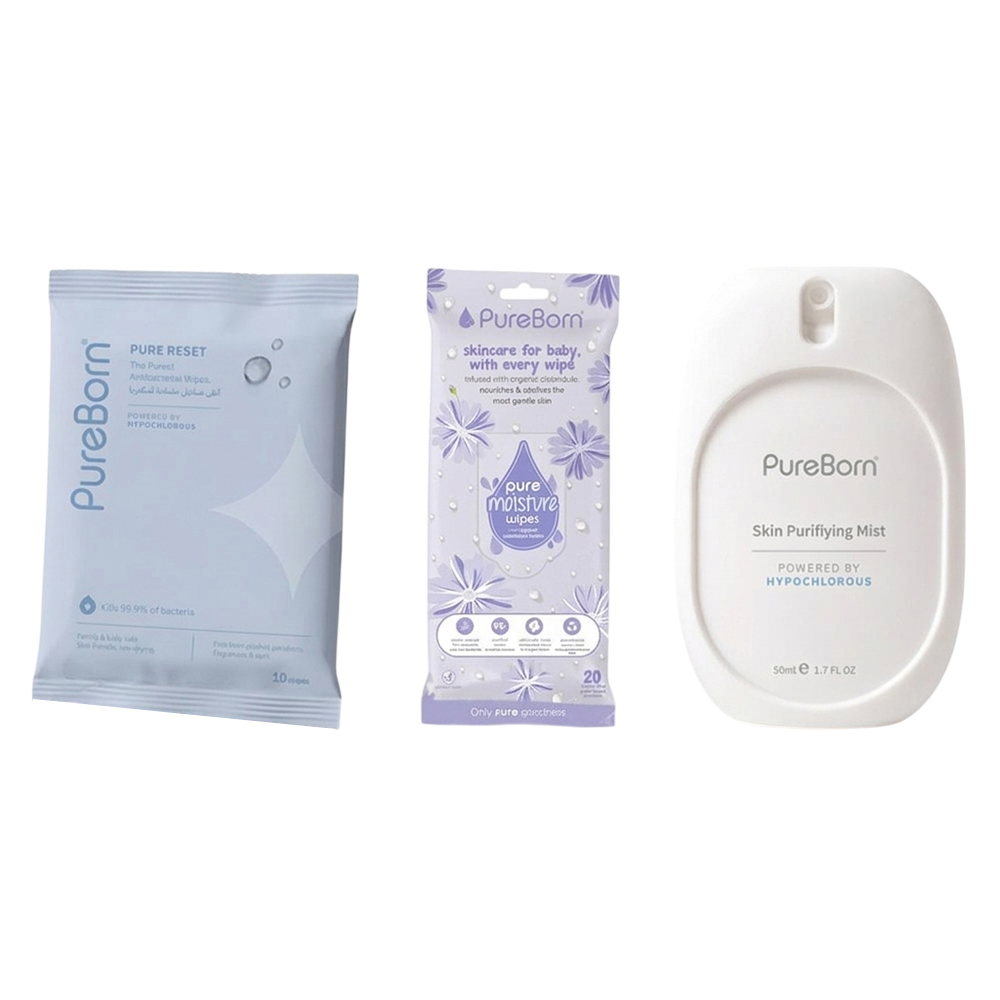 PureBorn - Pure Reset Wipes - 10 Pcs With Mist - 50 ml And Moisture Wipes With Calendula Lotion - 20 Pcs
