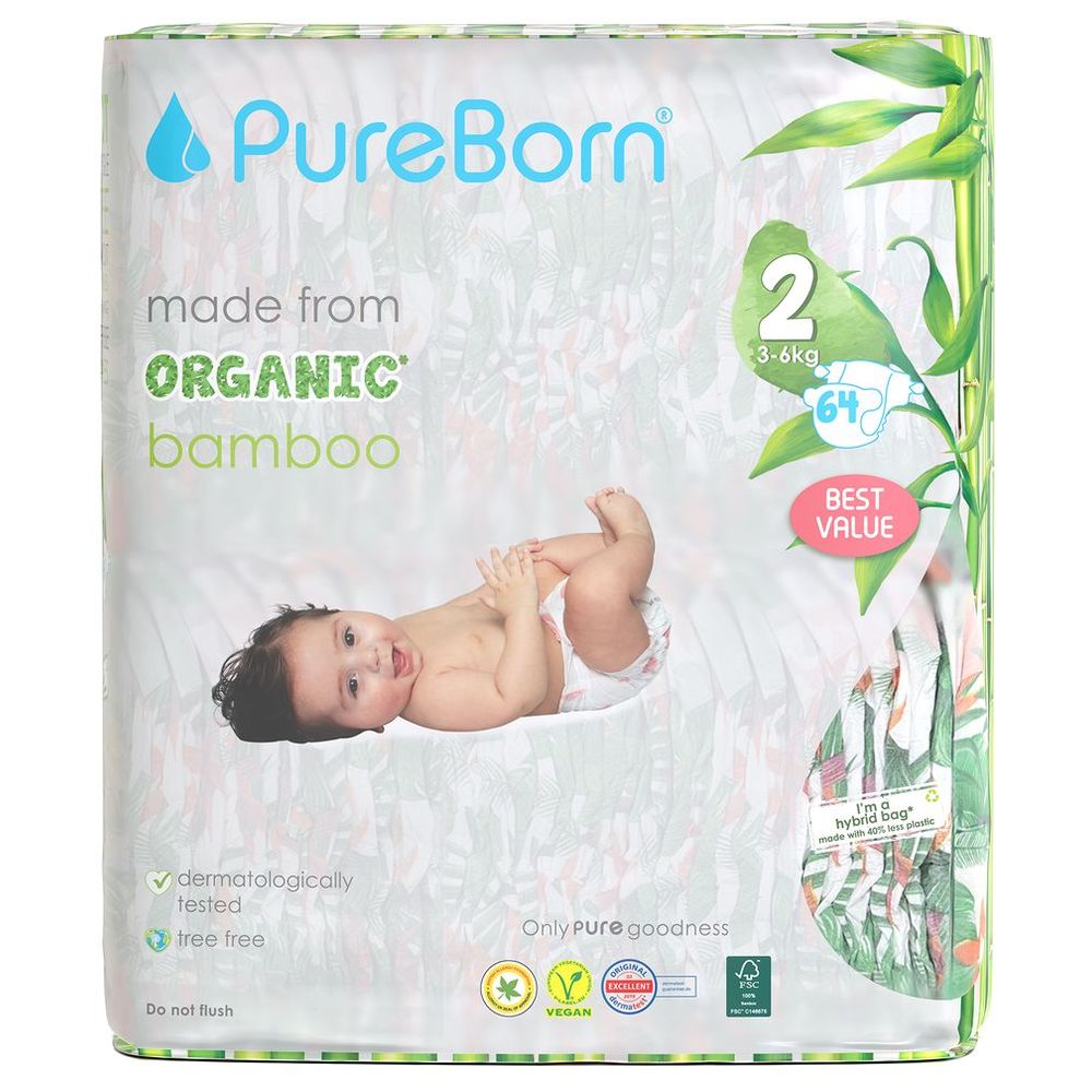 PureBorn - Pure Reset Wipes - 10 Pcs With Mist - 50 ml And Nappies - Size 2 - 3-6 kg - 64 Pcs