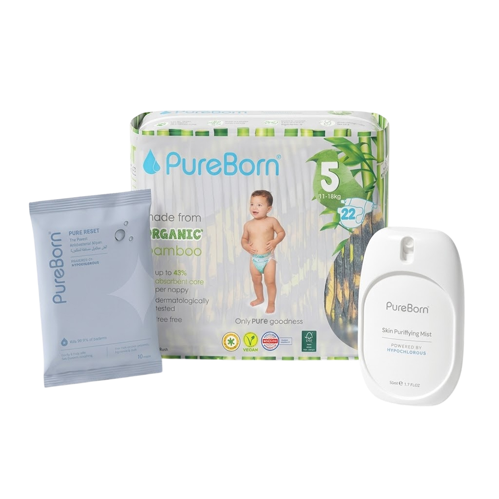 PureBorn - Pure Reset Wipes - 10 Pcs With Mist - 50 ml And Nappies - Size 5 - 22 Pcs