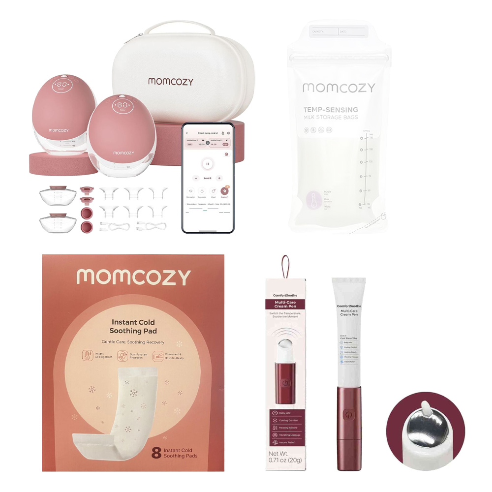 Momcozy - M9 Hands-Free Breast Pump - Cozy Red - 2 Pcs With Free Mom Care Kit - 3 Pcs
