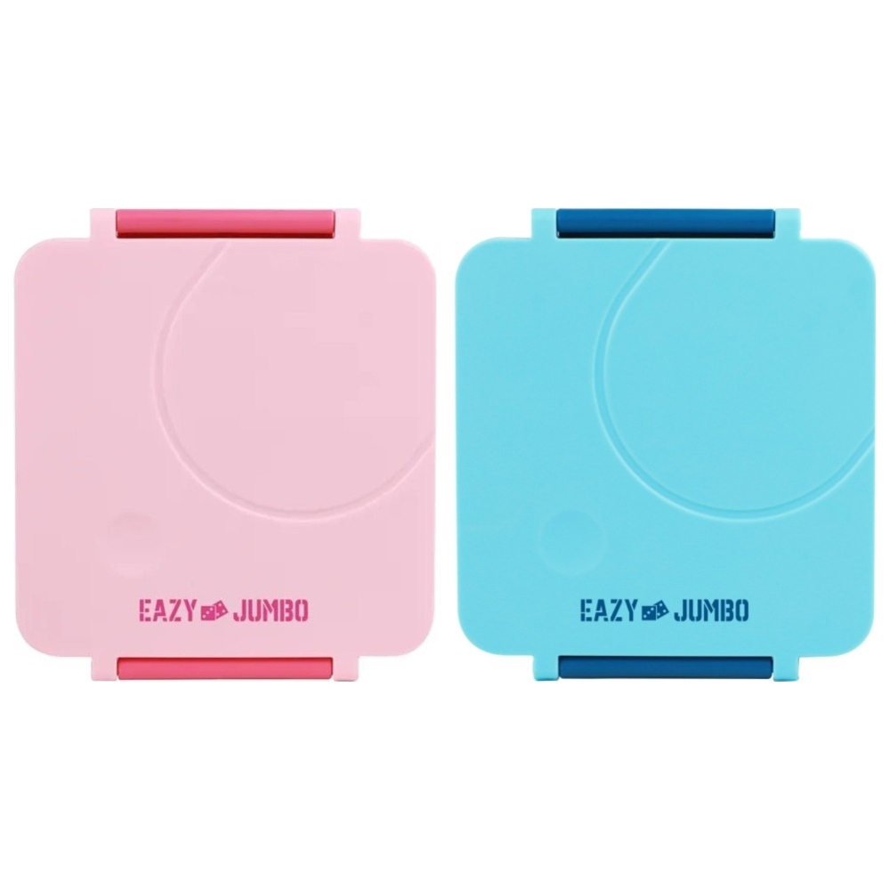 Eazy Kids - 3/4 Jumbo Lunch Box With Bowl, Spoon And Fork - Blue And Pink