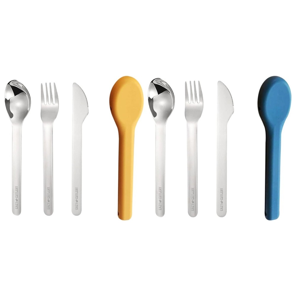 Eazy kids - Cutlery Set With Silicone Case - 3pcs - Blue And Yellow