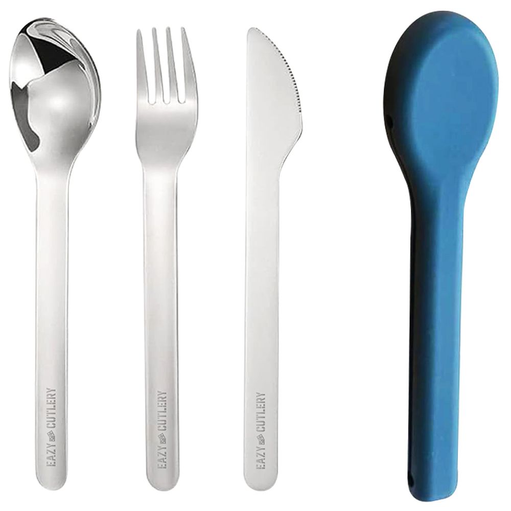 Eazy kids - Cutlery Set With Silicone Case - 3pcs - Blue And Yellow