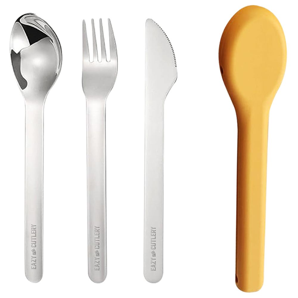 Eazy kids - Cutlery Set With Silicone Case - 3pcs - Blue And Yellow