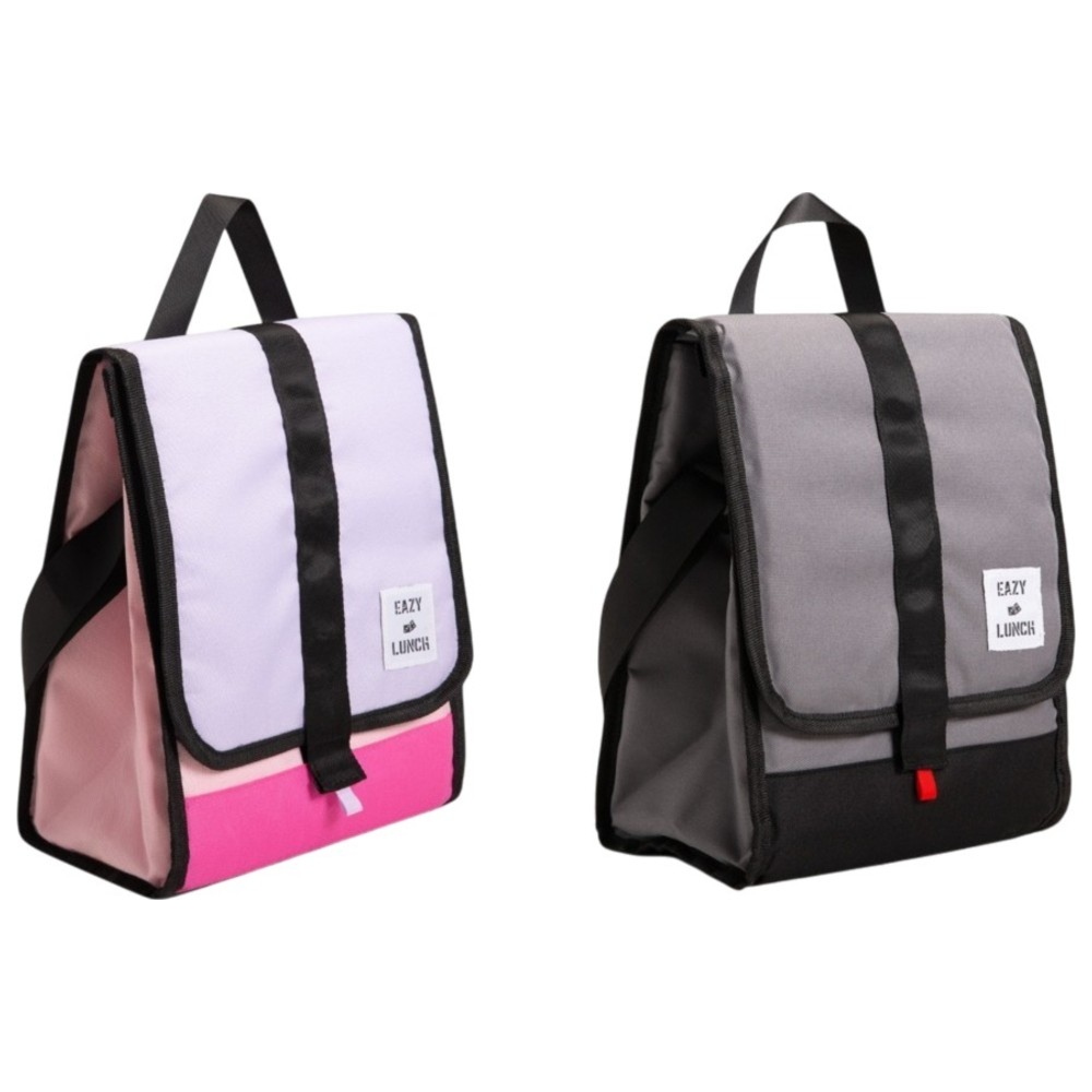Eazy Kids - Insulated Lunch Bag - Grey/Black And Insulated Foldable & Stylish Lunch Bag - Pink /Lavender
