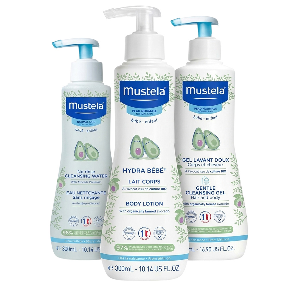 Mustela - Everyday Clean & Care Trio: Gentle Cleansing Gel - 500 ml With No Rinse Cleansing Water - 300 ml And Hydra Bebe Body Lotion - 300 ml - 3 Pc Set