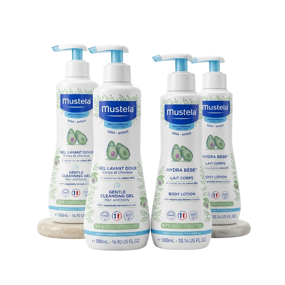 Mustela - Stock-Up Mega Pack: Gentle Cleansing Gel - 500 ml With Hydra Bebe Body Lotion - 300 ml - 4 Pc Set