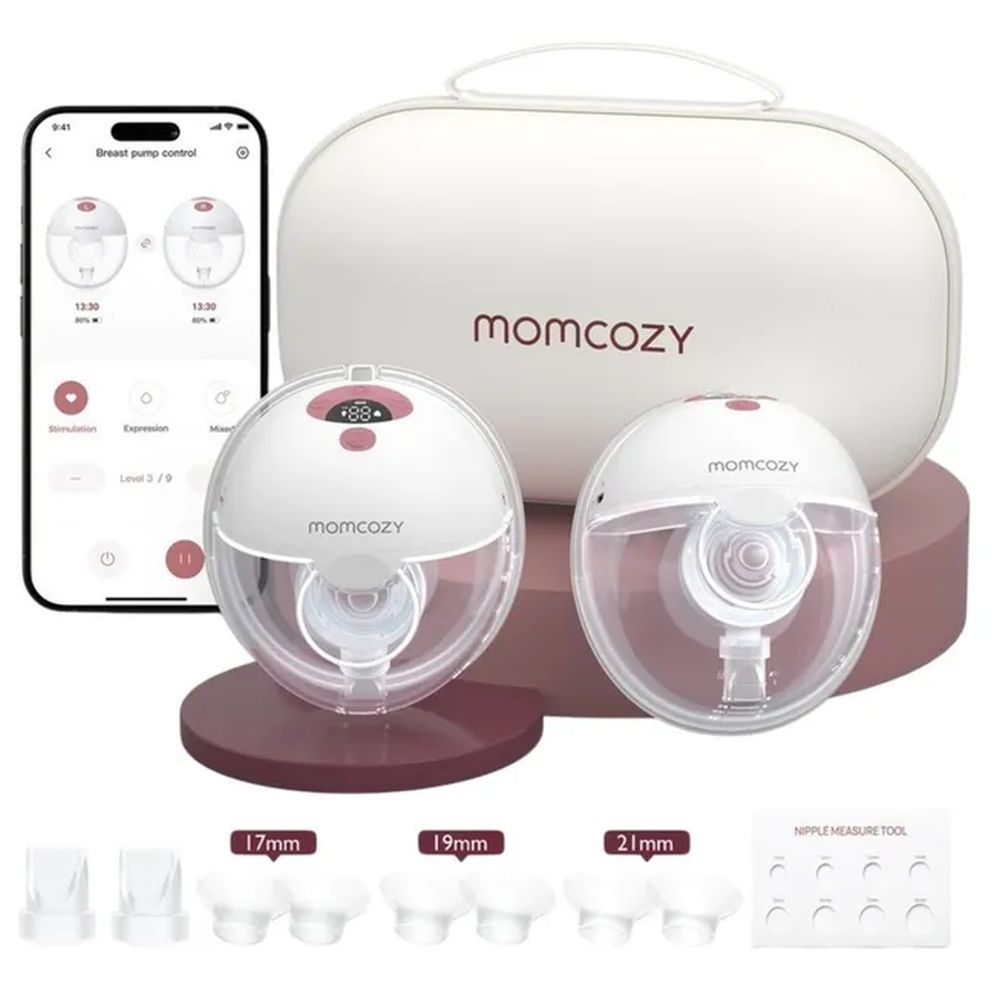 Momcozy - M5 Smart Hands-Free Wireless Electric Pump Double Wearable Breast Pump - Cozy Red With Free Pack of 8 Momcozy Wipes, 1 Breast Pump Cleaning Spray And 2 Nursing Disposable Maternity Underwear