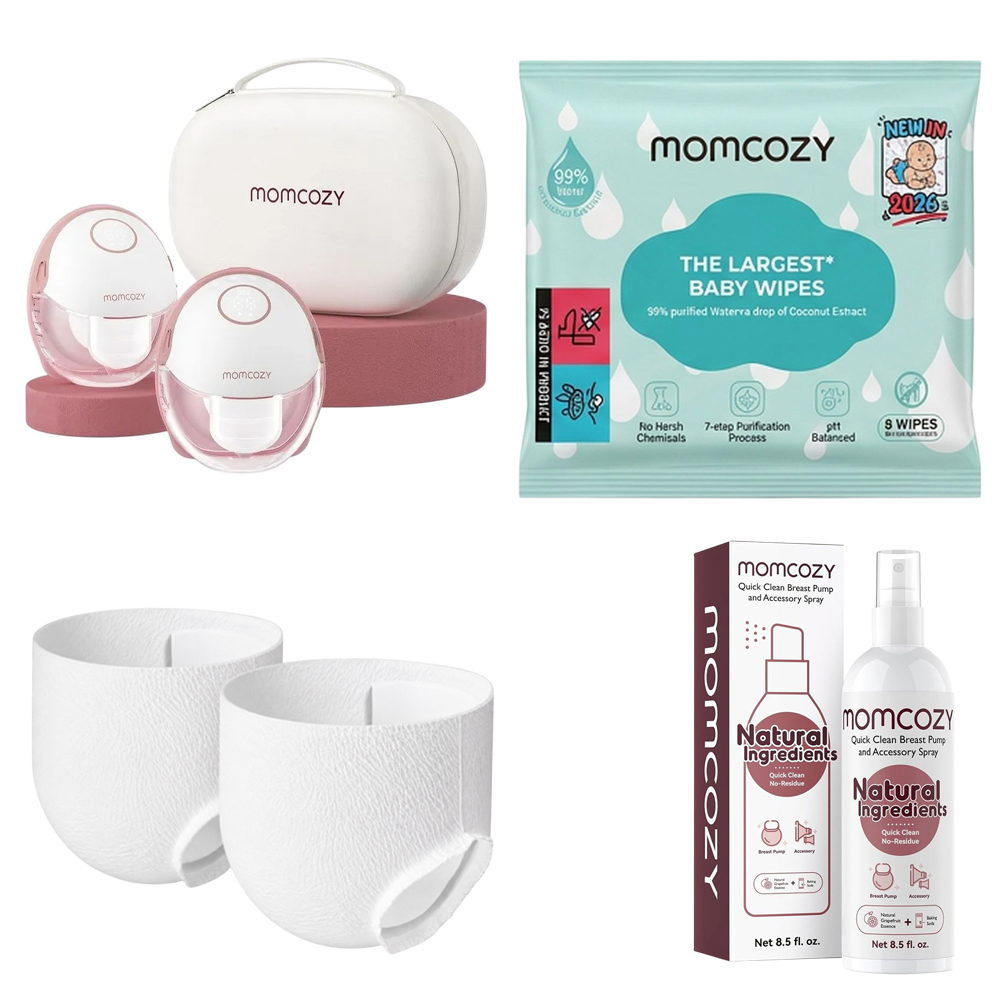 Momcozy - Mobile Style M6 Breast Pump - Cozy Red - 2 Pcs With Free Pack of 8 Momcozy Wipes, Breast Pump Cleaning Spray And 2 Nursing Disposable Maternity Underwear