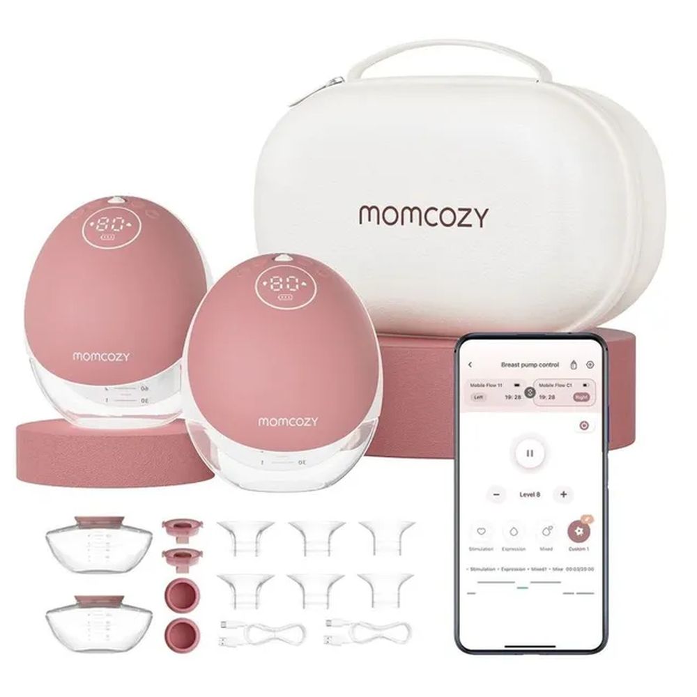 Momcozy - M9 Hands Free Breast Pump - Cozy Red - Pack of 2 - 24 mm With Free Pack of 8 Momcozy Wipes, Breast Pump Cleaning Spray  And 2 Nursing Disposable Maternity Underwear