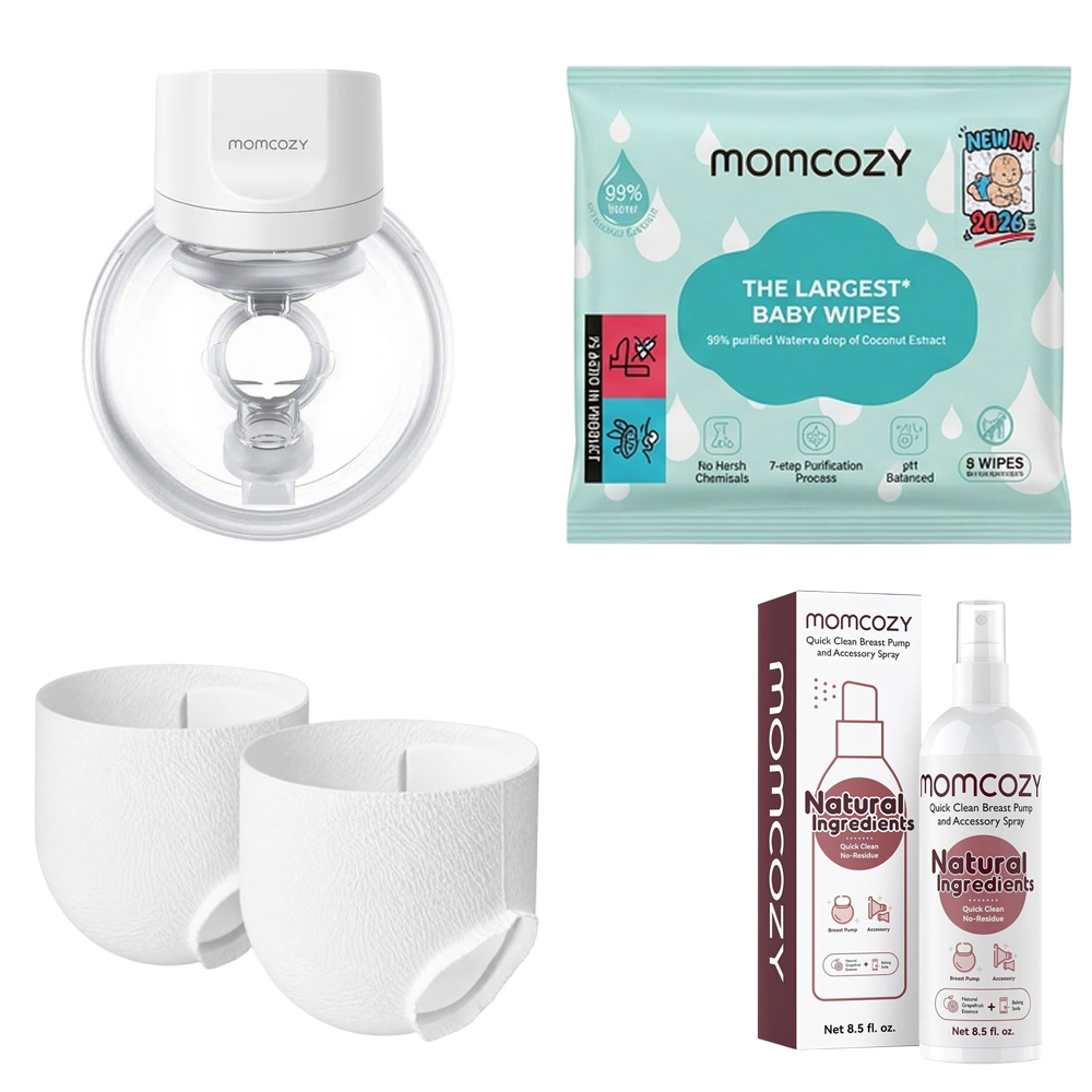 Momcozy - Hands-Free Wearable Breast Pump S12 Pro - White With Free Pack of 8 Momcozy Wipes, Breast Pump Cleaning Spray And 2 Nursing Disposable Maternity Underwear