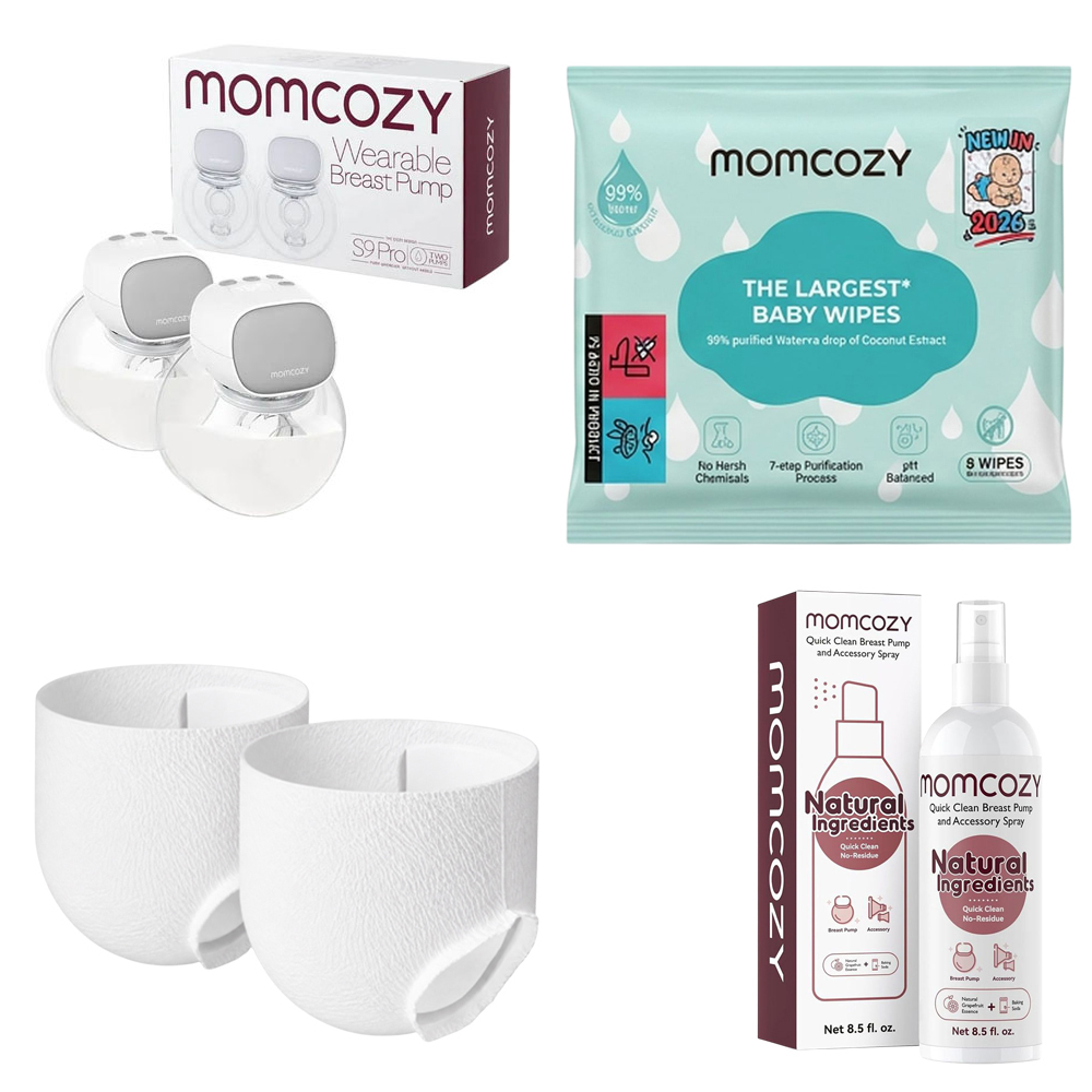 Momcozy - Wearable Electric Breast Pump S9 Pro - Grey - 2pcs With Free Pack of 8 Momcozy Wipes, Breast Pump Cleaning Spray And 2 Nursing Disposable Maternity Underwear