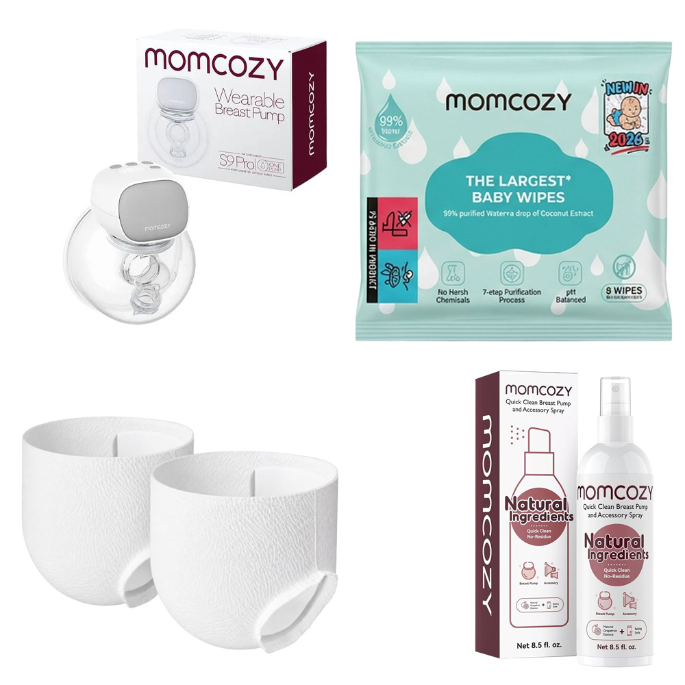Momcozy - Wearable Electric Breast Pump S9 Pro - Grey With Free Pack of 8 Momcozy Wipes, Breast Pump Cleaning Spray And 2 Nursing Disposable Maternity Underwear