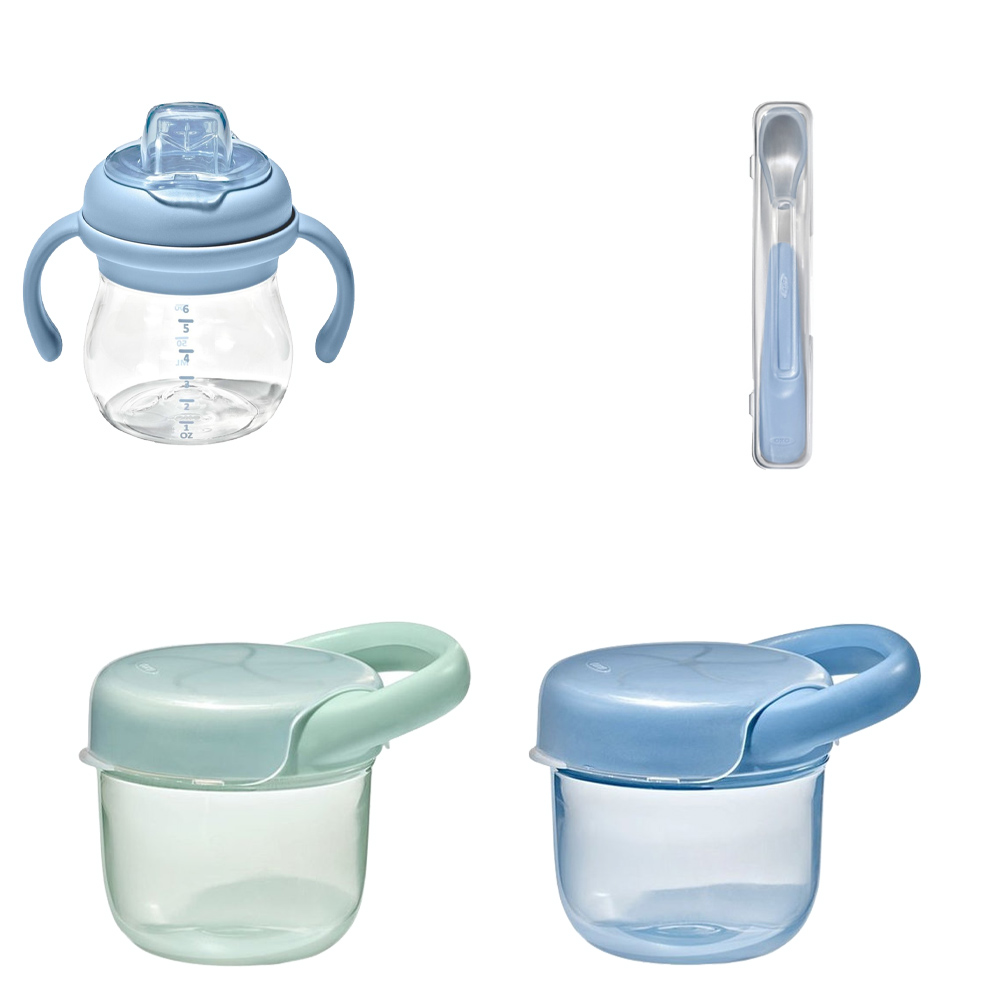 Oxo-Tot - Snack Cup With Lid - 2 Pcs With On The Go Feeding Spoon And Transitions Soft Spout Sippy Cup - 177 ml - Dusk
