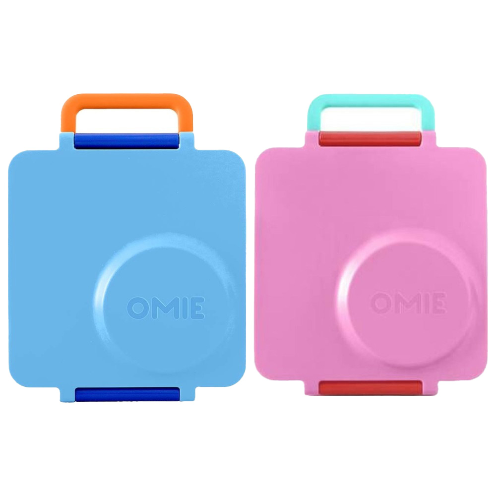 OmieBox - 2nd Gen 3 Compartments Kids Bento Box with Insulated Thermos - Pink And Blue