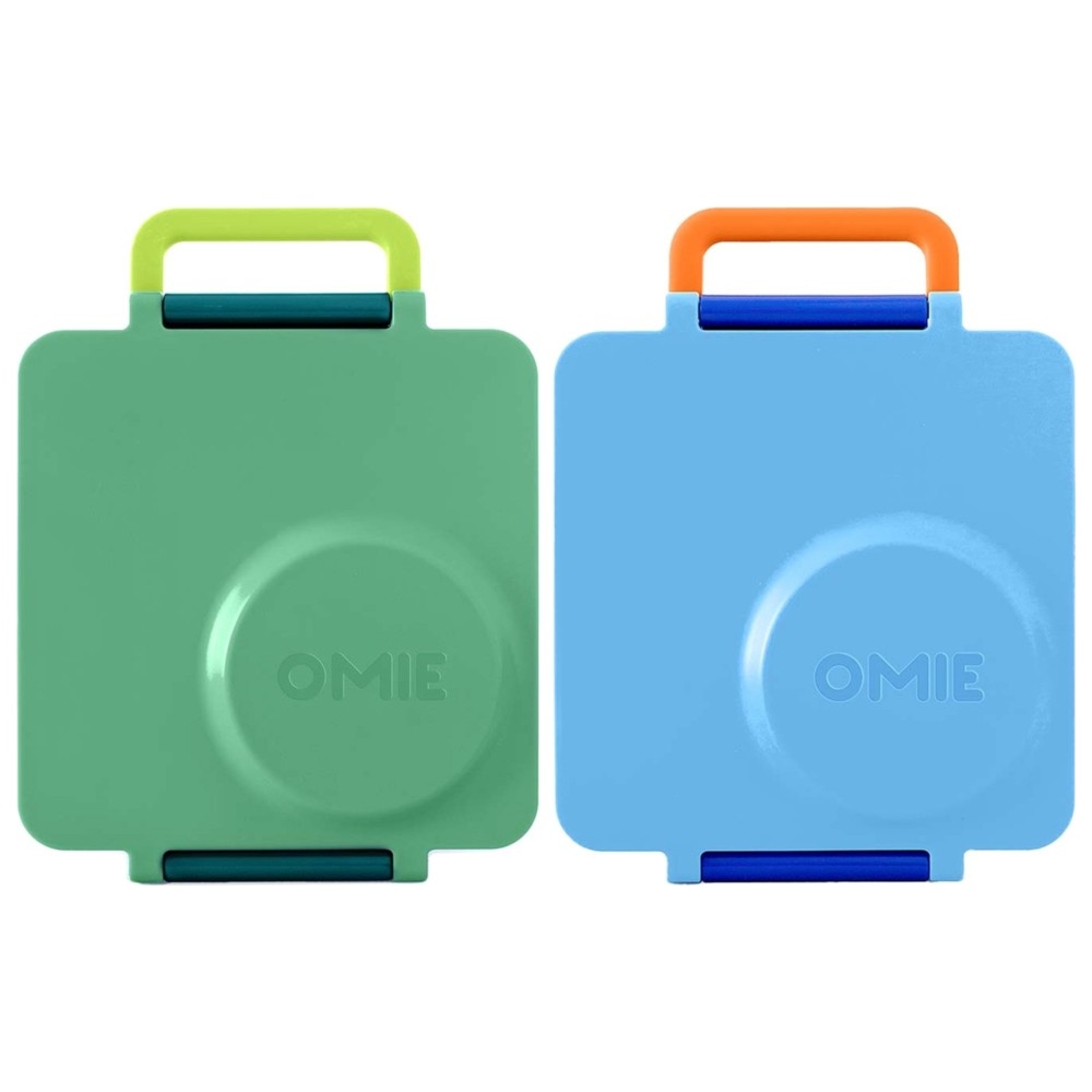 OmieBox - 2nd Gen 3 Compartments Kids Bento Box with Insulated Thermos - Blue And Meadow